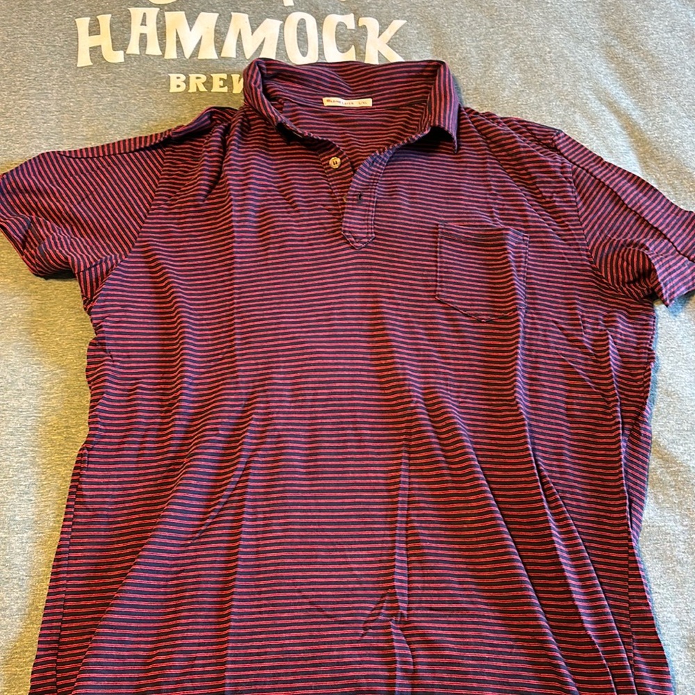 Marine Layer Red and Black Striped Polo Shirt